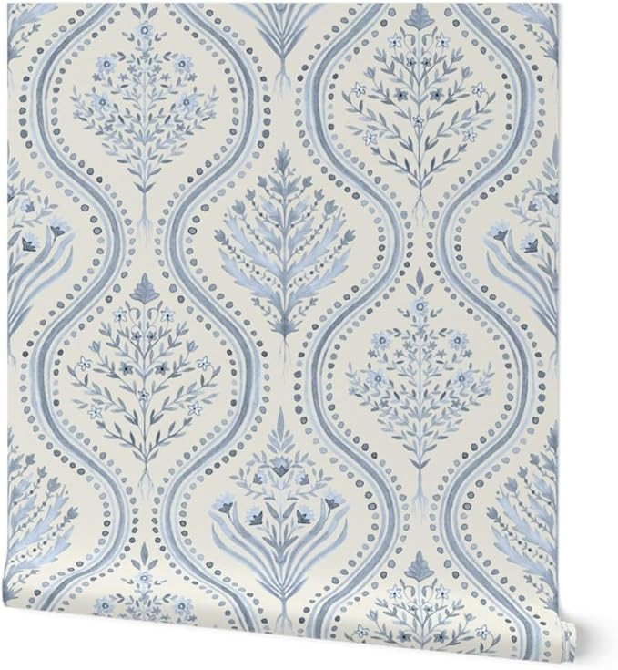 Spoonflower Removable Wallpaper Swatch - Light Blue Garden Grandmillennial Botanical Stripe Elega... | Amazon (US)