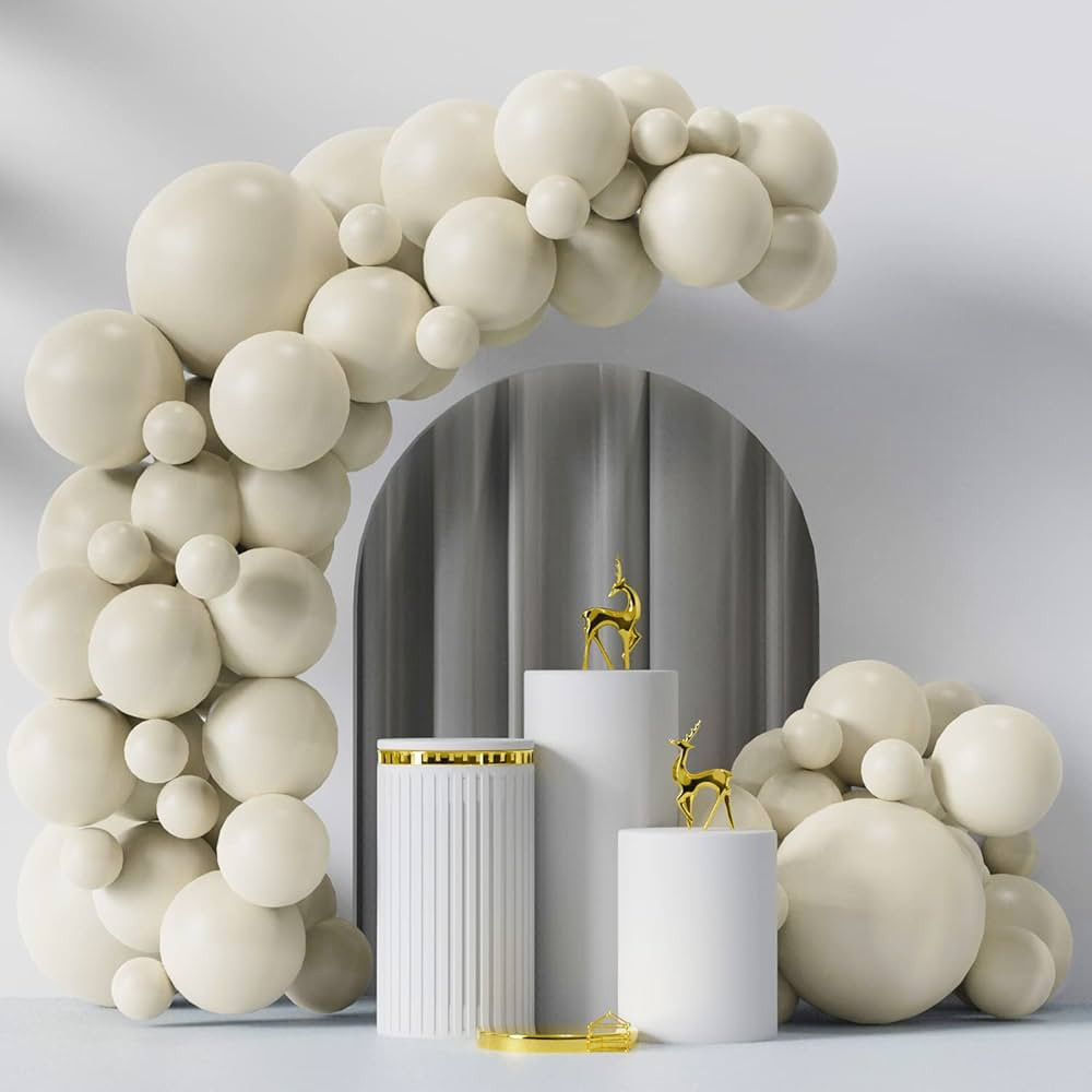 Sand White Balloons 55 pcs Sand White Party Latex Balloon 18inch + 12inch + 5inch for Happy Birth... | Amazon (US)