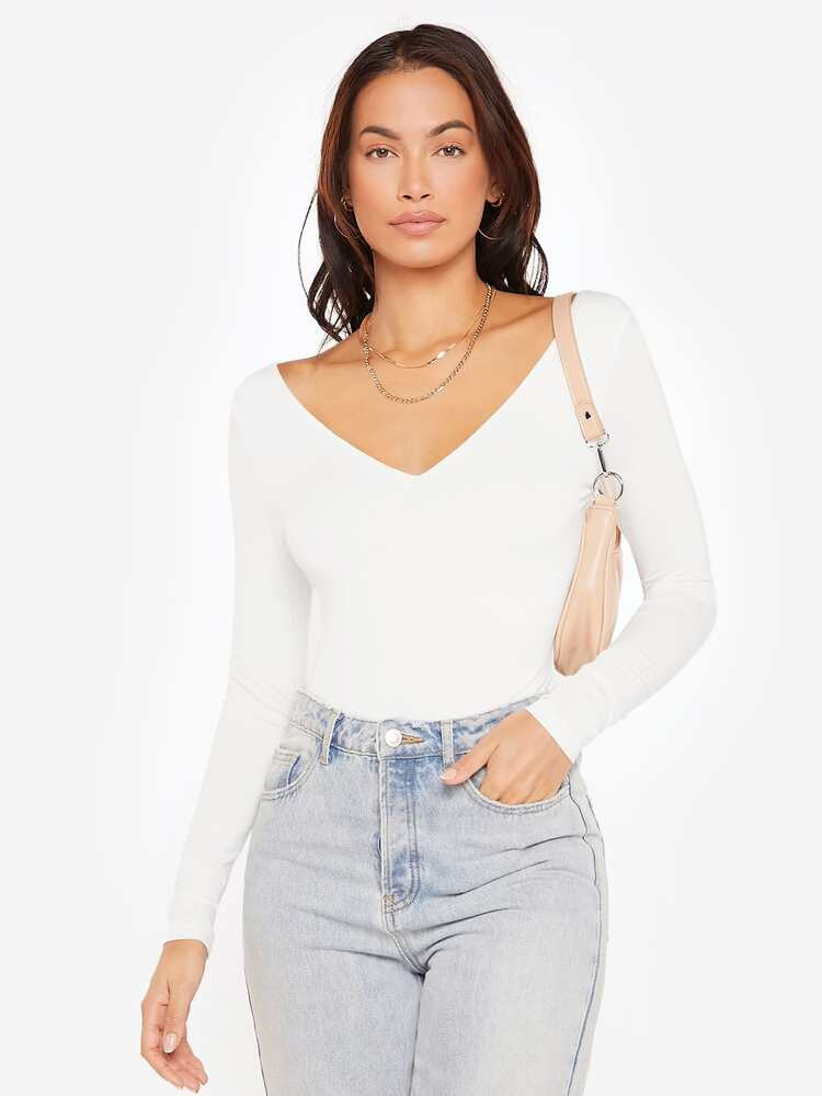 SHEIN BASICS V Neck Fitted Tee | SHEIN