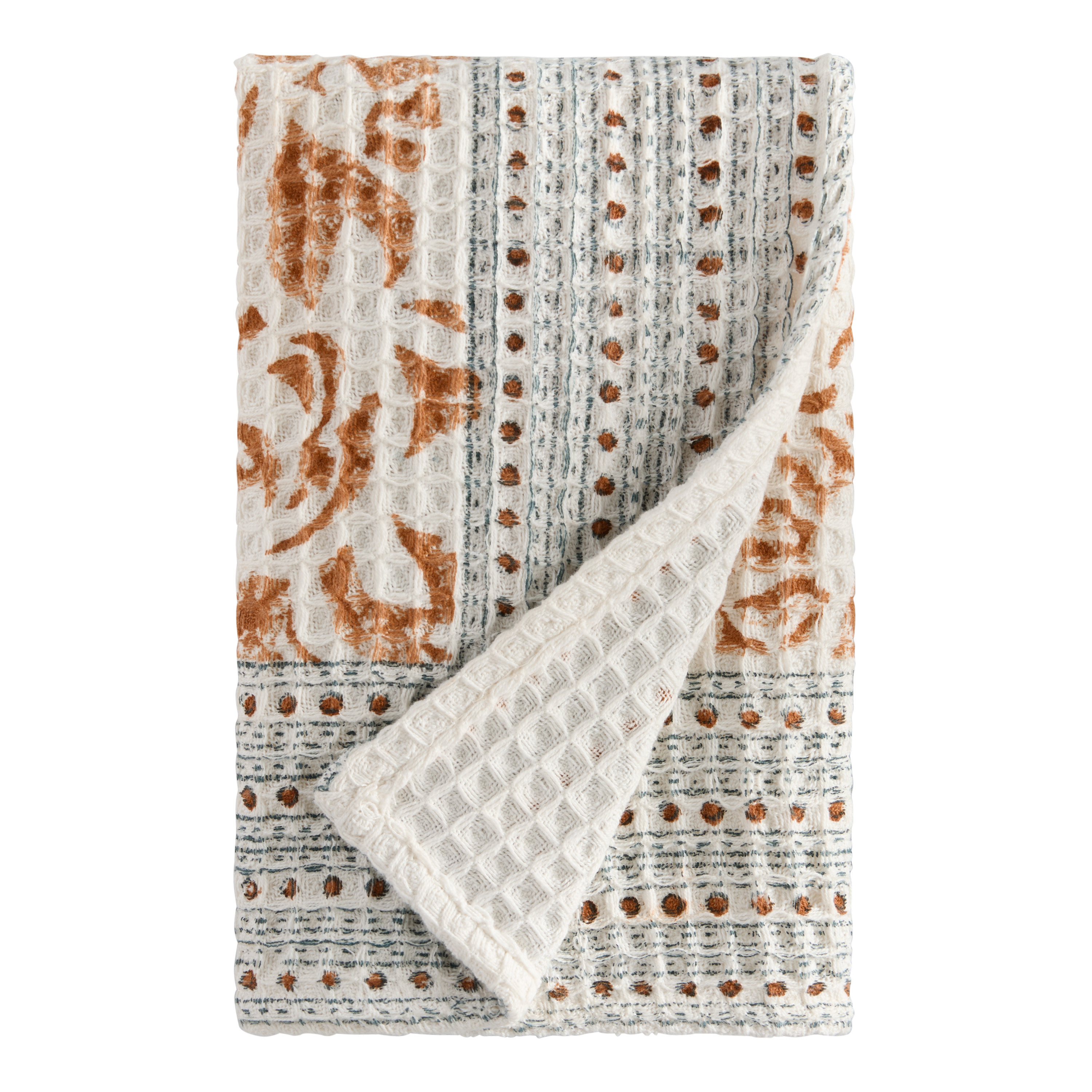 Alma Rust Botanical Block Print Waffle Weave Hand Towel - World Market | World Market