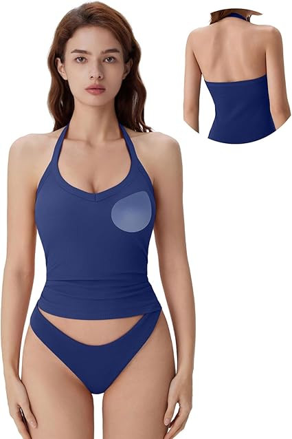 SUUKSESS Halter Tank Top for Women with Built in Bra Cotton Ribbed V Neck Cami | Amazon (US)