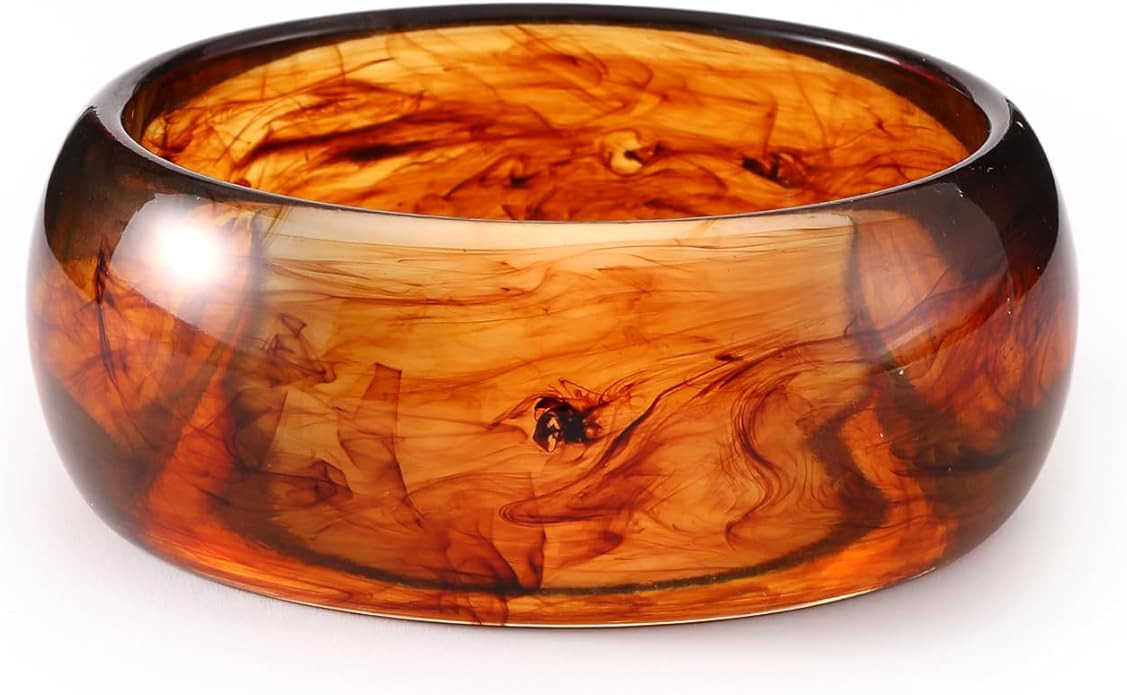 Viva Joya Round Resin Acrylic Bangle Bracelet for Women, Statement Chunky Wide or Slim Plastic Ge... | Amazon (US)