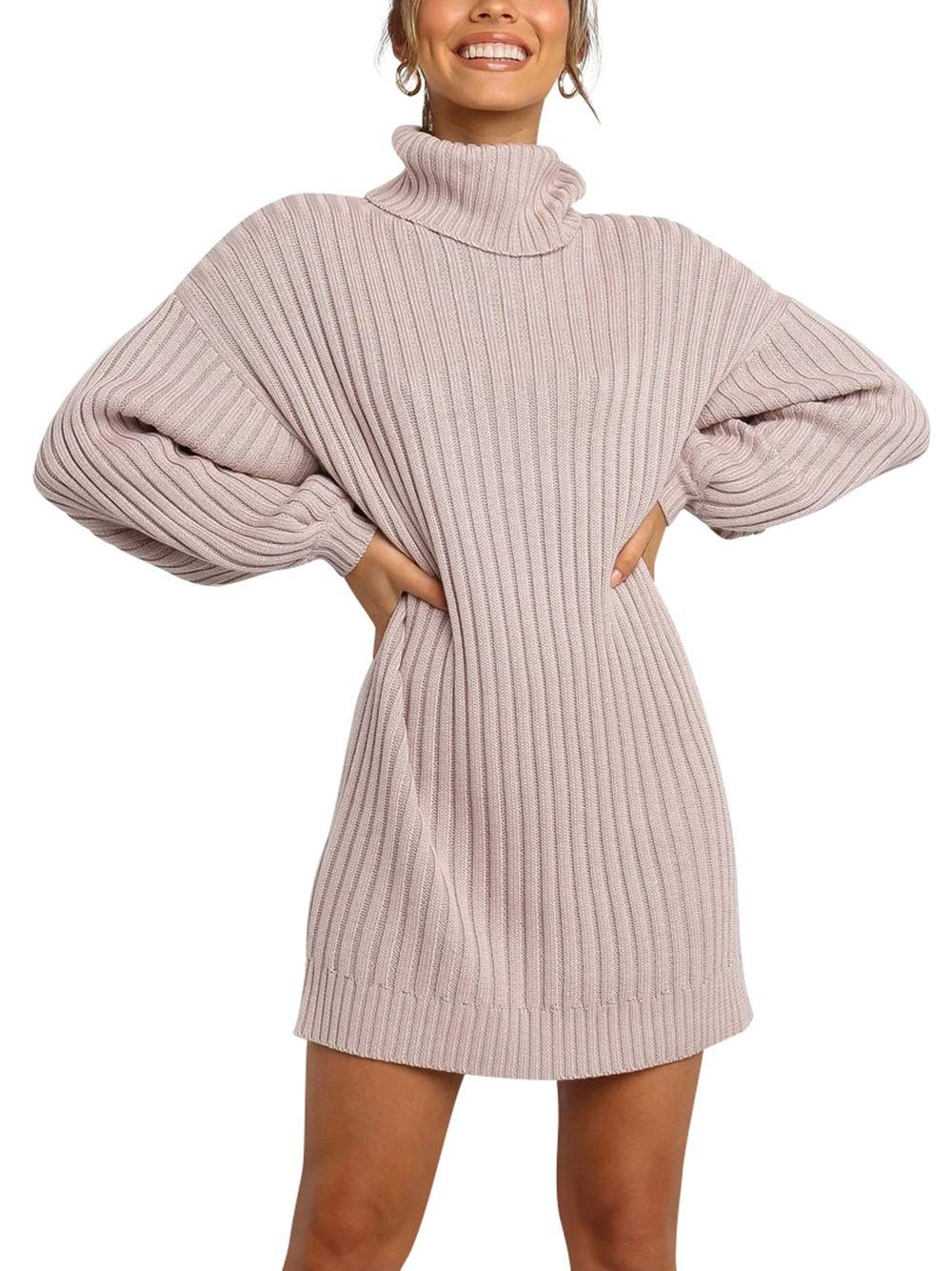 ANRABESS Women Turtleneck Long Lantern Sleeve Casual Loose Oversized Sweater Dress Soft Winter Pullo | Amazon (US)