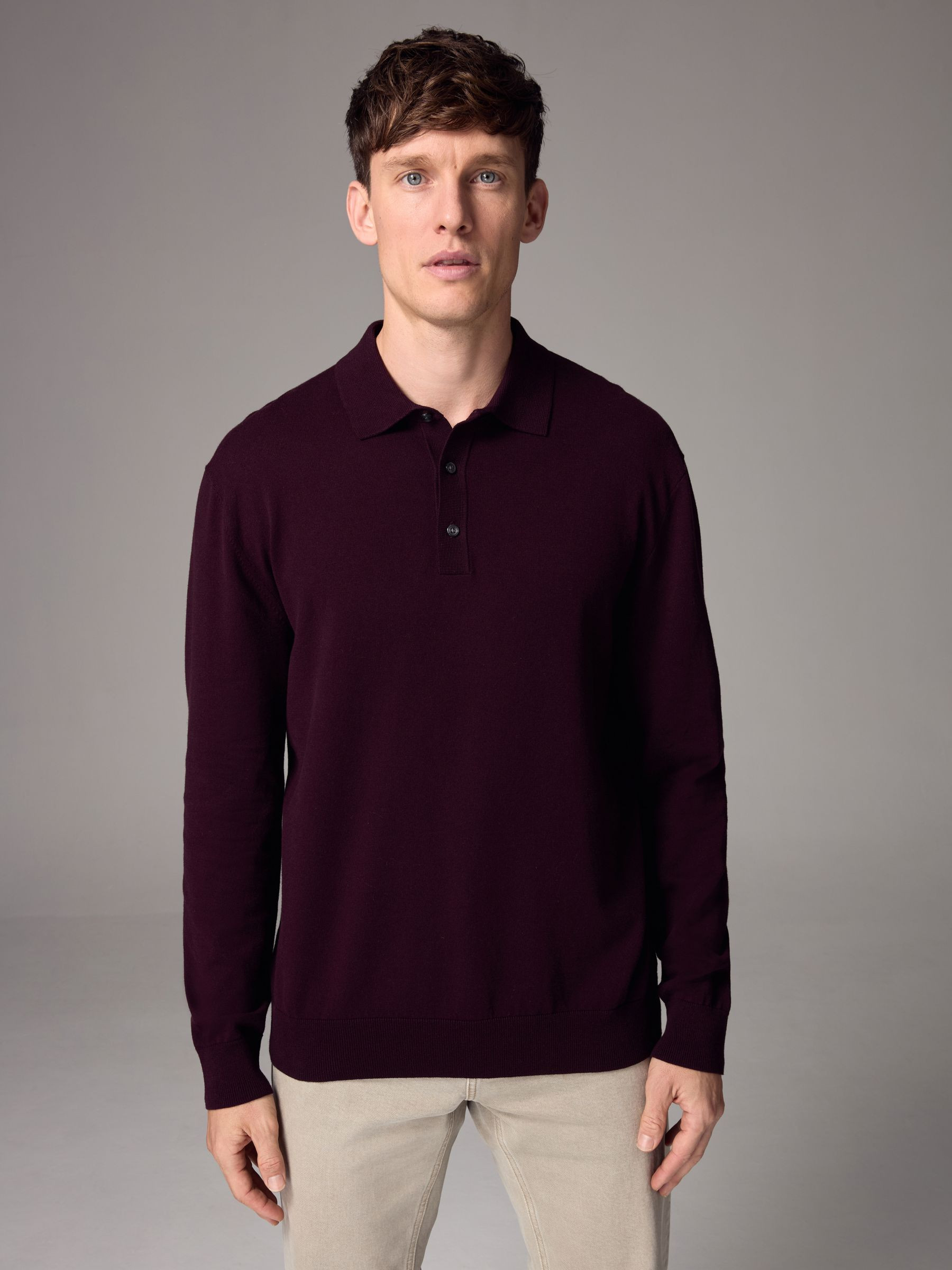 Buy Red Burgundy Slim Fit Knitted Long Sleeve Polo Shirt from Next United Arab Emirates | Next UAE