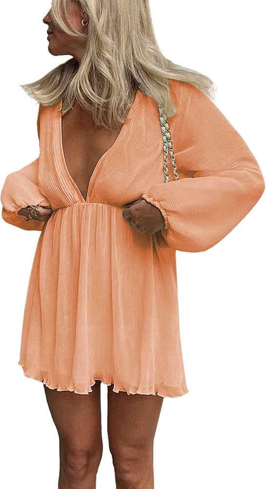 LYANER Women's Sexy Plunging V Neck Dress Tan Dress Burnt Orange Dress Nude Dress Amazon | Amazon (US)