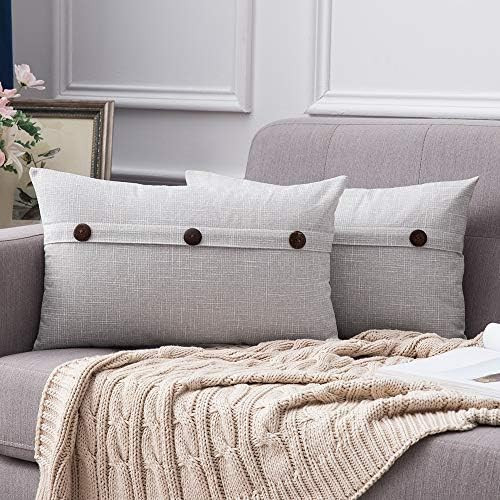 MIULEE Set of 2 Decorative Linen Throw Pillow Covers Cushion Case Triple Button Vintage Farmhouse Pi | Amazon (US)