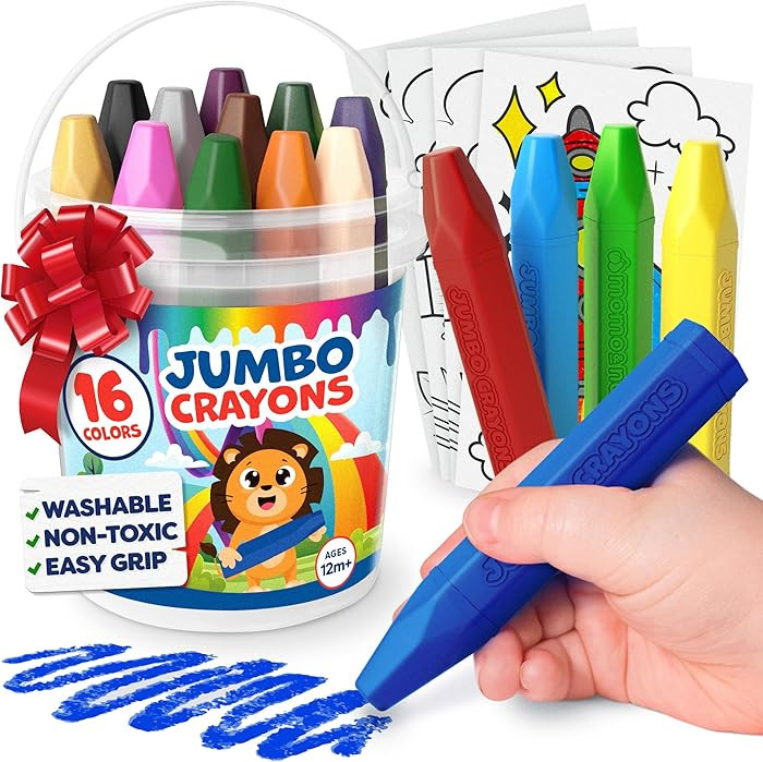 Jumbo Crayons for Toddlers 1-3 - 16pc Toddler Baby Crayons for Kids Ages 4-8 1-3 2-4 - Printed & ... | Amazon (US)