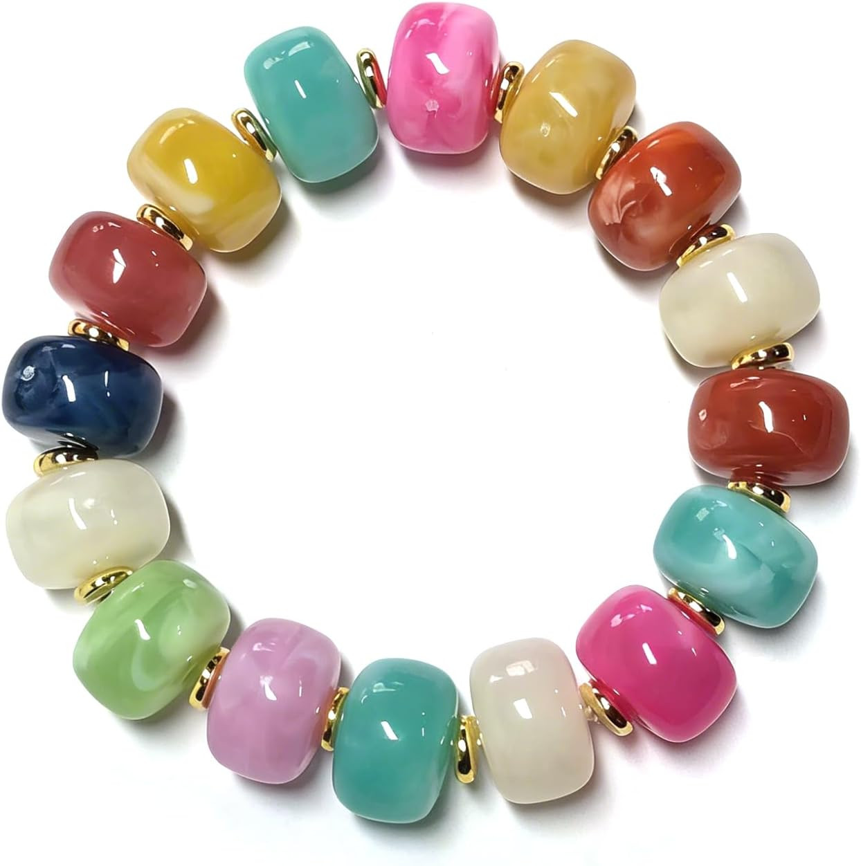Chunky Beaded Bracelet for Women Dopamine Colorful Resin Bangles Blue White Hot Pink Beaded Boho Bracelets Summer Rainbow Beach Vacation Jewelry Trendy Spring Summer Outfit Accessories | Amazon (US)