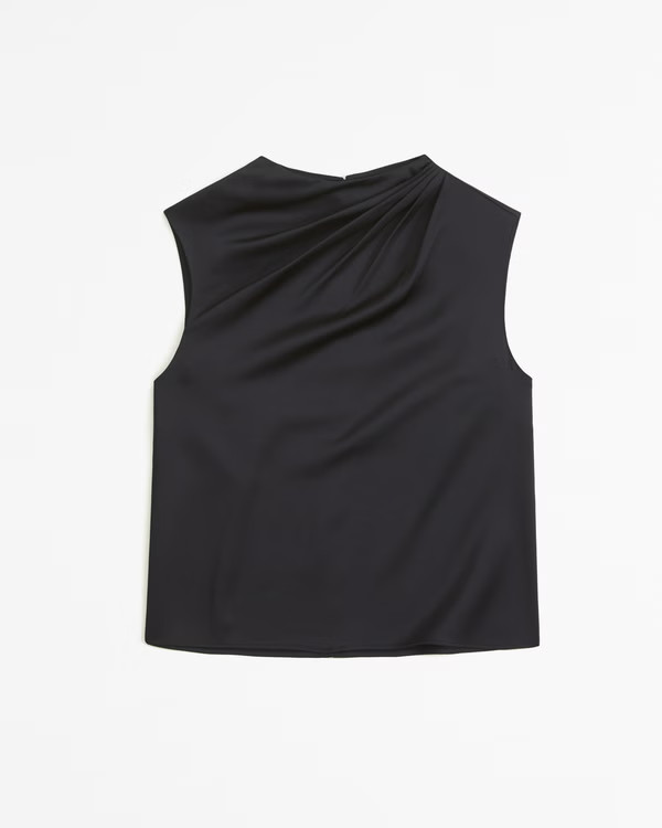 Satin High-Neck Draped Cowl Top | Abercrombie & Fitch (US)
