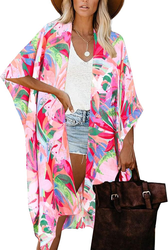 Moss Rose Women's Beach Cover up Swimsuit Kimono with Bohemian Floral Print, Loose Casual Resort ... | Amazon (US)