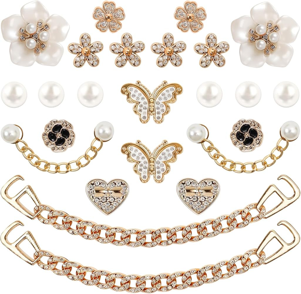 24 Pcs Bling Shoe Charms for Women, Flower Pearl Shoes Decoration Charms for Clog Rhinestone Shoe... | Amazon (US)