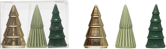 One Holiday Way Set of 3 Green and Gold 3.5-Inch Small Porcelain Ceramic Christmas Tree Figurines... | Amazon (US)