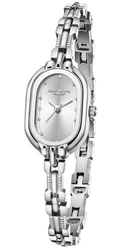 CARLIEN Women Vintage Petite Bracelet Silver Dainty Watch Small Oval Analog Quartz Watch Luxury Waterproof Ladies Diamonds Wristwatch (Silver) | Amazon (US)