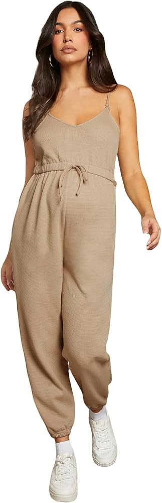 OYOANGLE Women's Maternity V Neck Adjustable Spaghetti Straps Sleeveless Knot Wide Leg Long Pants Ca | Amazon (US)