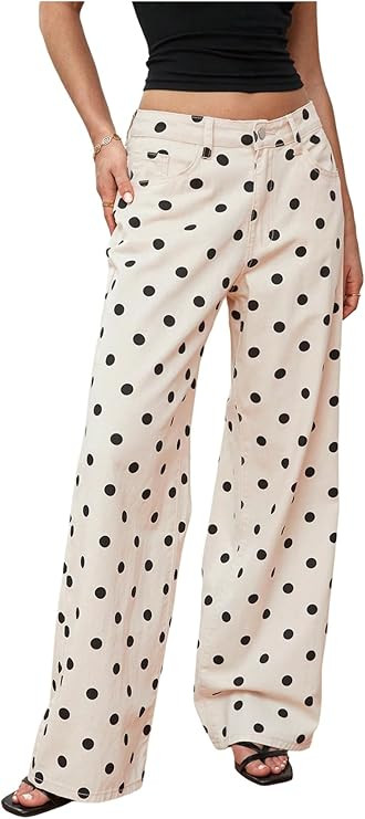 MakeMeChic Women's Polka Dots Straight Leg Jeans Vintage Denim Pants with Pocket | Amazon (US)