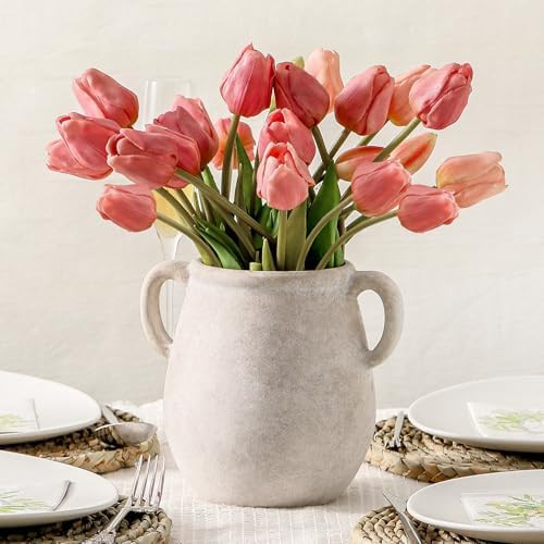 Ceramic Flower Vase Home Decor - 7.1 Inch White Rustic Table Flowers Vases Living Room Bedroom Pl... | Amazon (US)