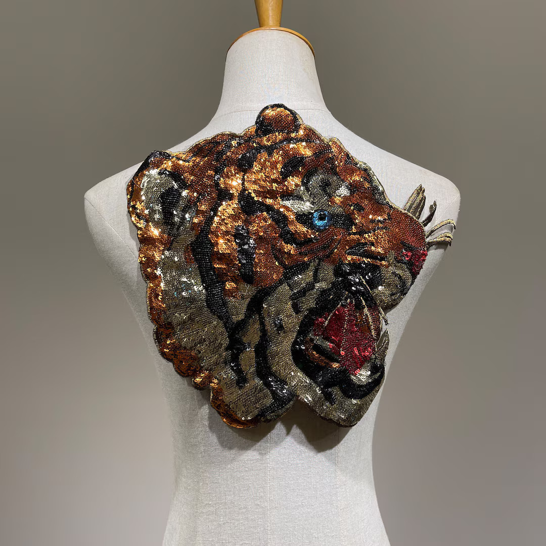 Vintage Tiger Gold Sequins Sew on Patches for Clothes Back Patch Embroidery of Denim Jackets Appl... | Etsy (US)