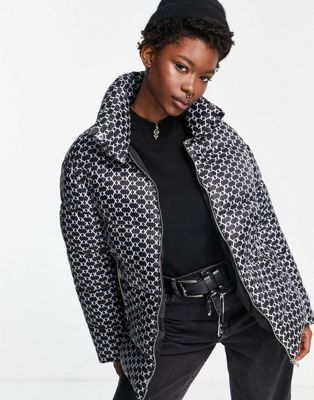 JJXX padded jacket in black monogram | ASOS (Global)