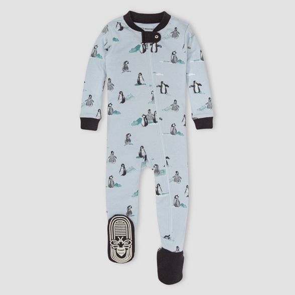 Burt's Bees Baby® Baby Penguins Organic Cotton Tight Fit Footed Pajama - Blue | Target