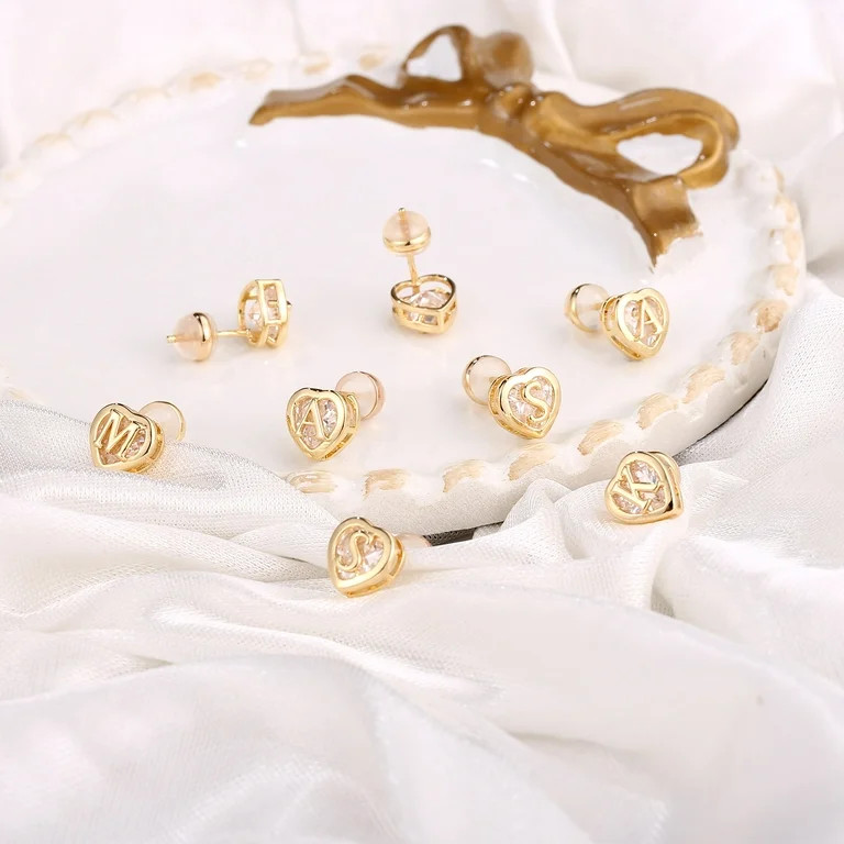 TINGN Heart Initial Stud Earrings for Girls 925 Sterling Silver Studs 14K Real Gold Plated Earrin... | Walmart (US)