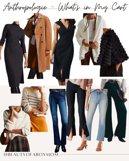 Anthropologie - What’s in My Cart - Women’s Clothing - Pants - Sweater - Black and White - Neutral - Covers - Jacket - Coat - Poncho - Dress - Brown - Jeans 

#LTKstyletip #LTKHoliday #LTKSeasonal