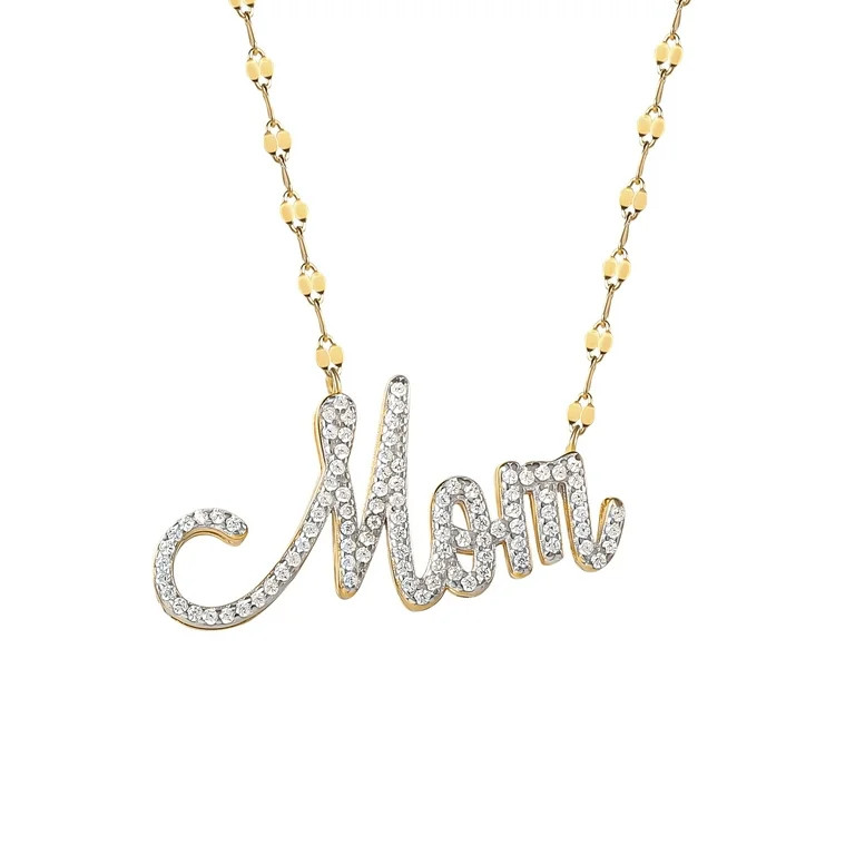 Brilliance Women's Gold and Rhodium Plated Sterling Silver Pave Mom CZ Necklace | Walmart (US)