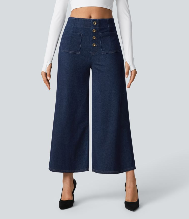 Women’s Halara Flex™ High Waisted Pockets Washed Casual Wide Leg Jeans - Halara | HALARA