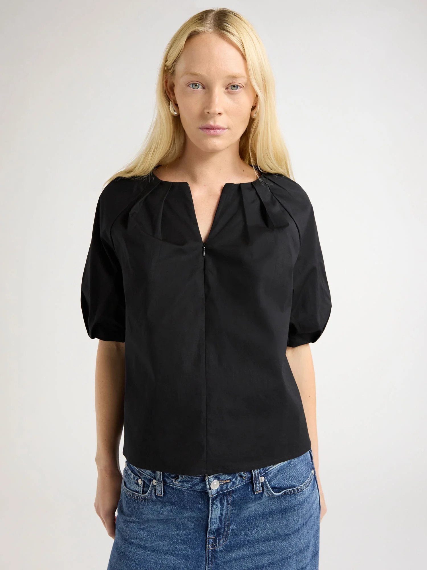 Scoop Women's Cotton Poplin Pleated Zip Front Top, Sizes XS-XL | Walmart (US)
