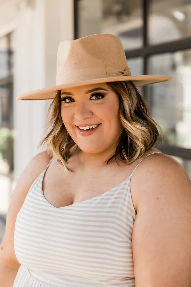 Different Time Zones Camel Wide Brim Fedora Hat | The Pink Lily Boutique