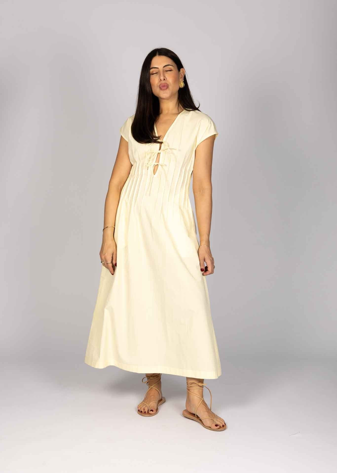 TIE FRONT MIDI DRESS - LIMONCELLO | WAT The Brand