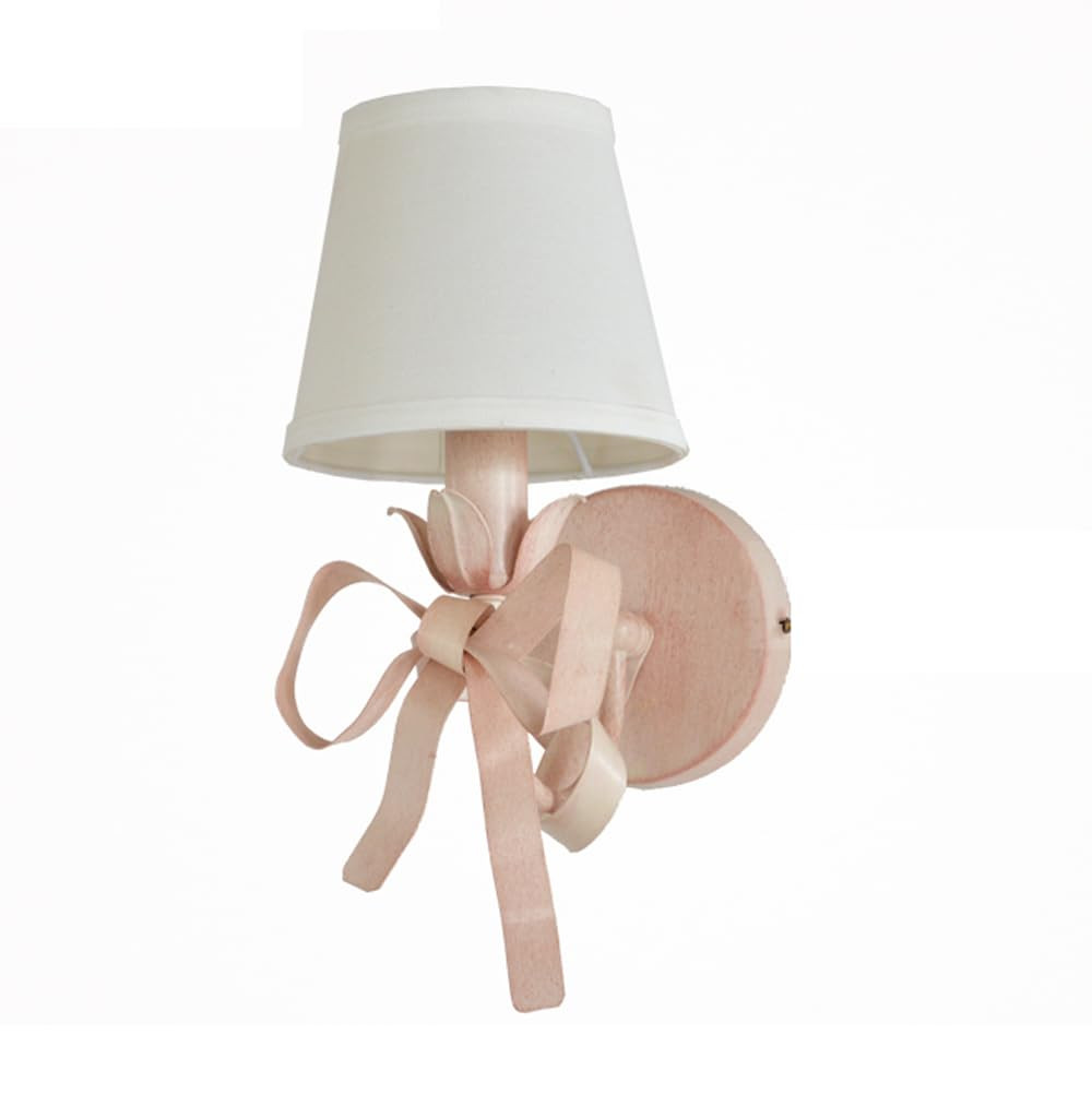 Vintage Wall Sconce Pink Bow Fabric Shade Kids Wall Lights for Bedroom Hardwired 2 Light Nursery Wall Light Fixture Nordic Modern Wall Mounted Lamp for Children Bedside Living Room | Amazon (US)