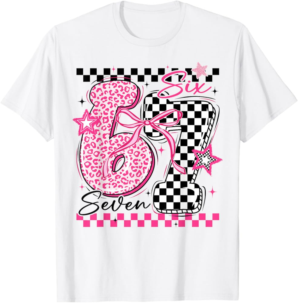 67 Leopard Checkered Funny Six Seven Meme 6-7 Teachers Kids T-Shirt | Amazon (US)