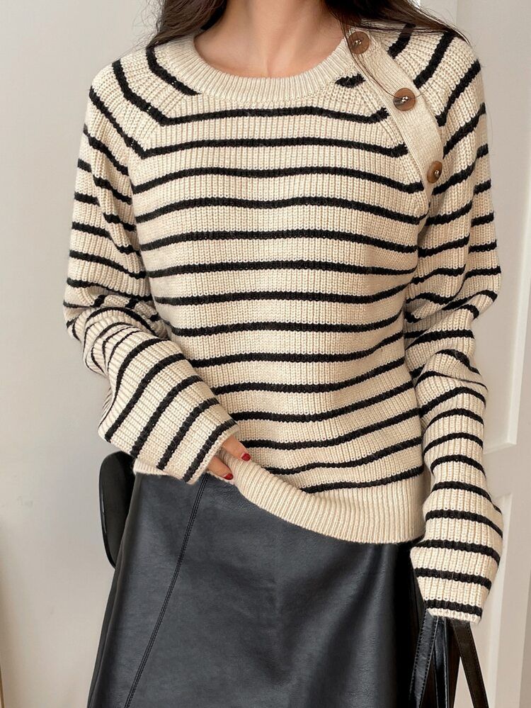 DAZY Striped Pattern Raglan Sleeve Sweater | SHEIN