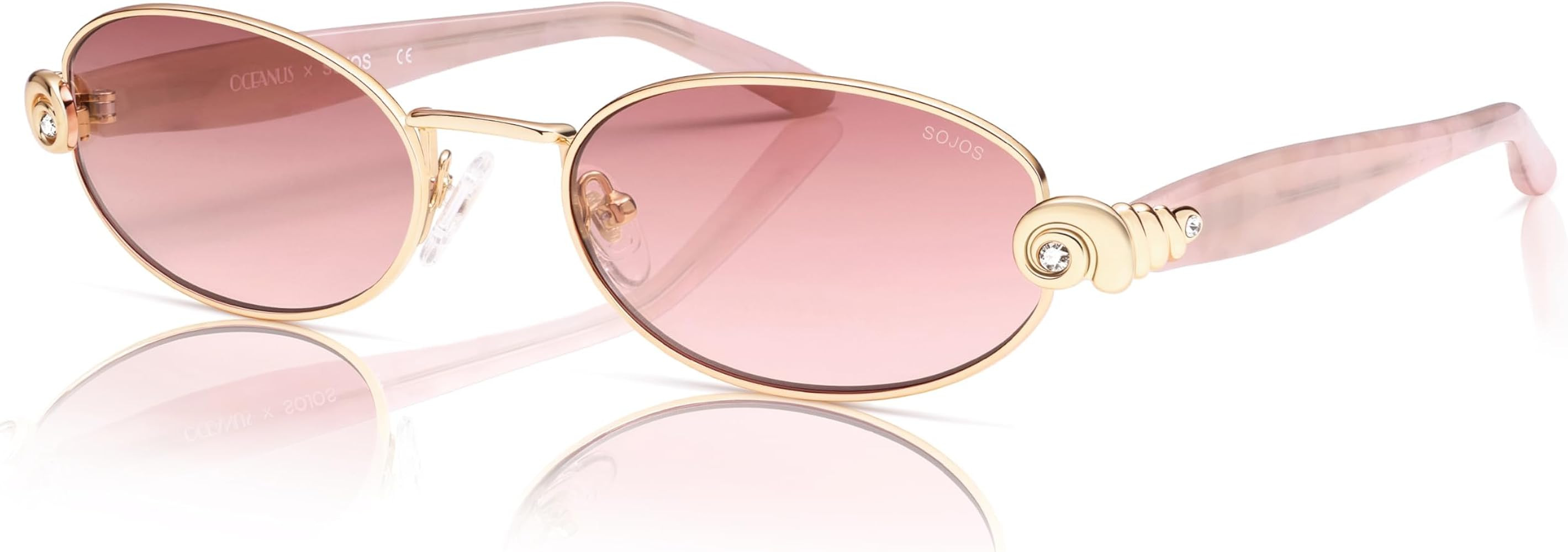 SOJOS Acetate Oval Limited-Edition Sunglasses Women Vintage, Seashell & Diamond Accents Elegant S... | Amazon (US)