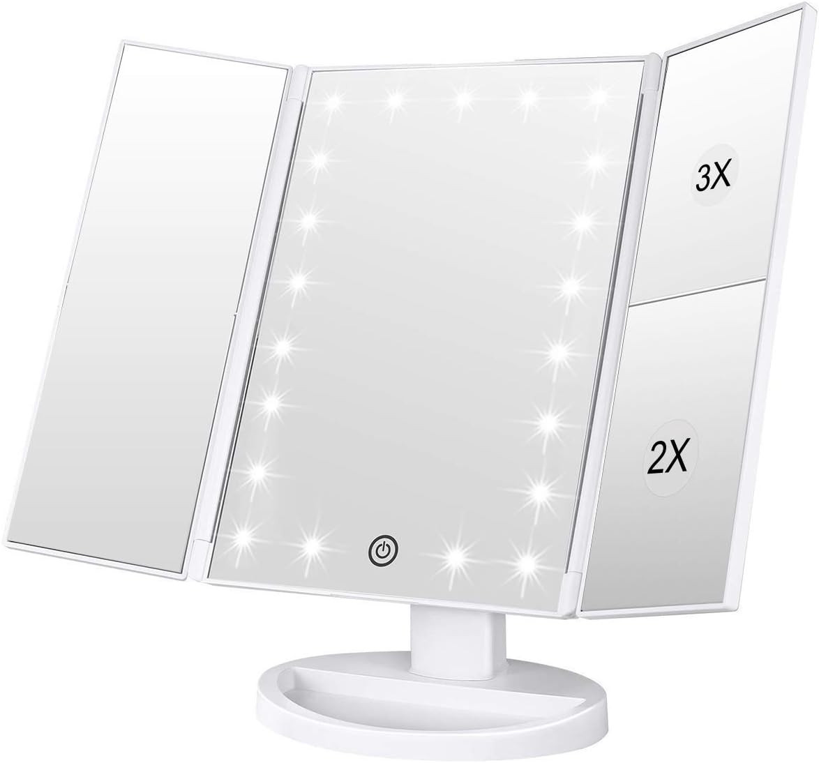 WEILY Vanity Makeup Mirror,1x/2x/3x Tri-Fold Makeup Mirror with 21 LED Lights and Adjustable Touc... | Amazon (CA)