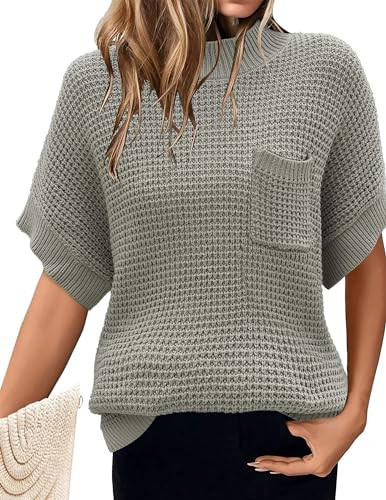 Women 2024 Sweater Vest Mock Neck Batwing Short Sleeve Oversized Ribbed Knit Tops Fall Pullover S... | Amazon (US)