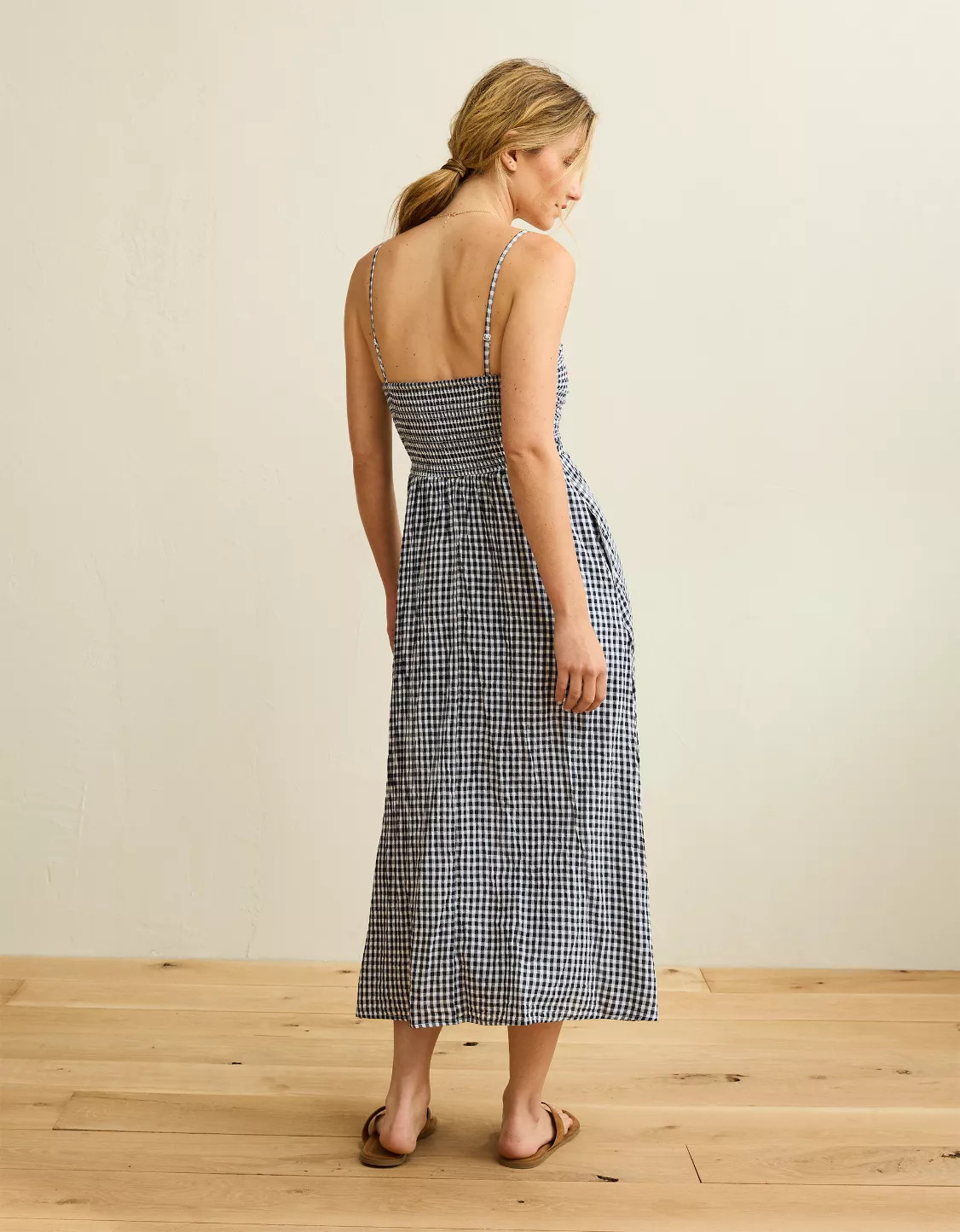 AE Strapless Smocked Embroidered Midi Dress | American Eagle Outfitters (US & CA)
