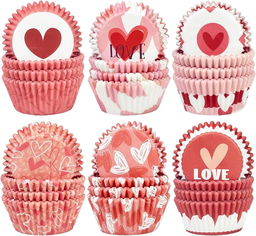 qiqee Valentine 300-Count Cupcake Liners Standard Cupcake Cups 6 Design Cupcake Papers Baking Cup... | Amazon (US)