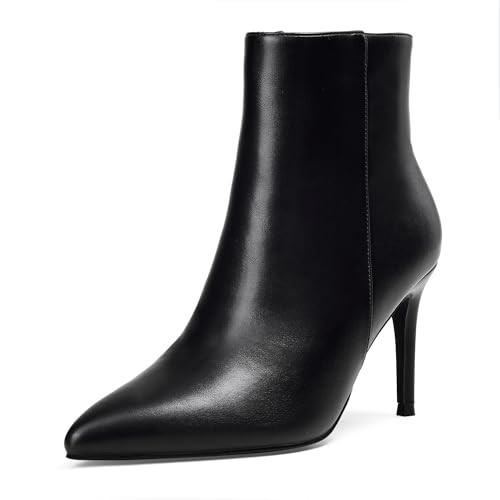 Elisabet Tang stylish fall winter heeled ankle boots for women 3.14 inch - Cute closed toe pointy stiletto booties for work party travel black 9.5 | Amazon (US)