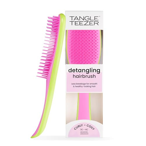TANGLE TEEZER The Naturally Curly Ultimate Detangling Brush, Dry and Wet Hair Brush Detangler for 3C to 4C Hair, Cyber Lime & Pink | Amazon (US)