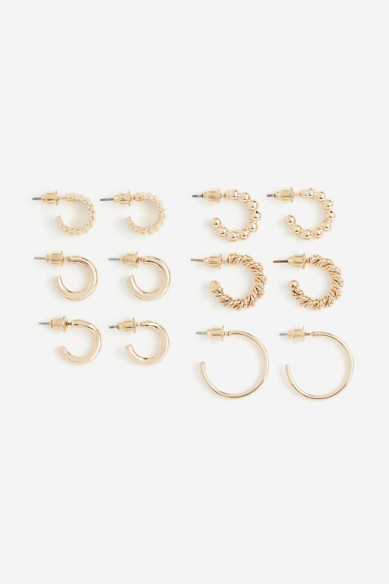 6 Pairs Hoop Earrings - Gold-colored - Ladies | H&M US | H&M (US + CA)