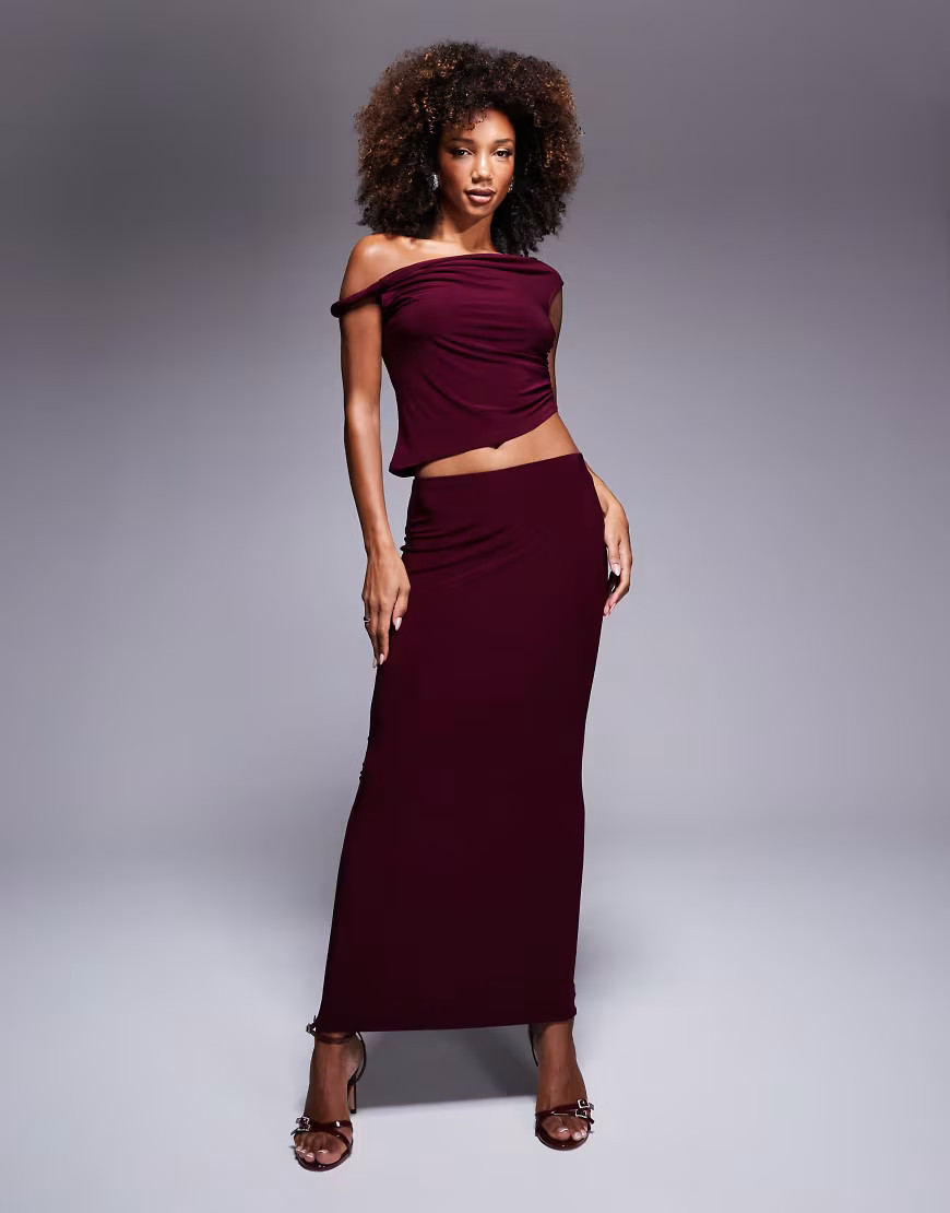 ASOS DESIGN slinky maxi skirt in burgundy (part of a set)-Red | ASOS (Global)