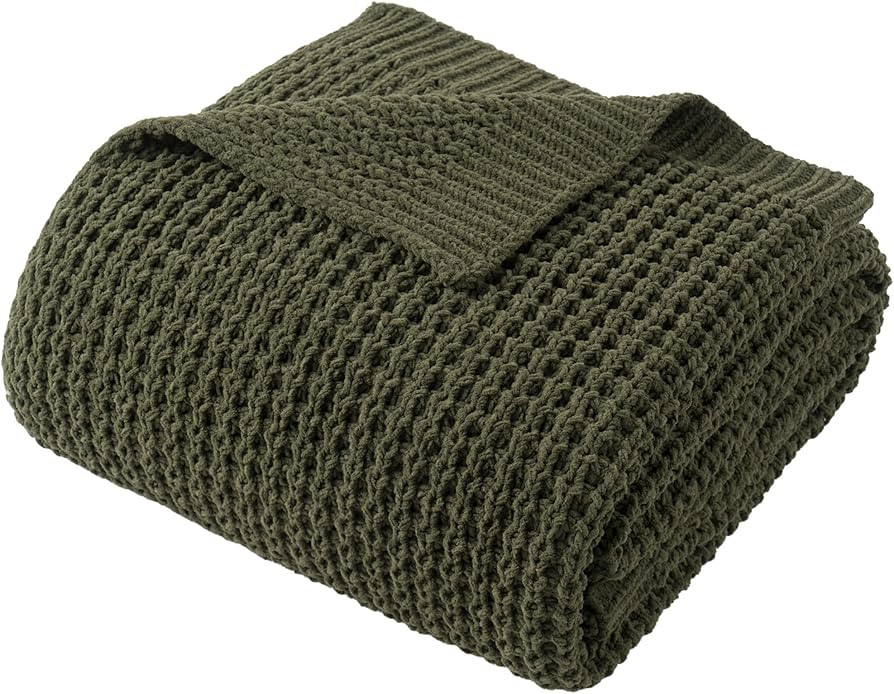 Bunnikins & Clover Olive Green Throw Blanket for Couch, Waffle Knit Blanket Throw, Super Soft War... | Amazon (US)