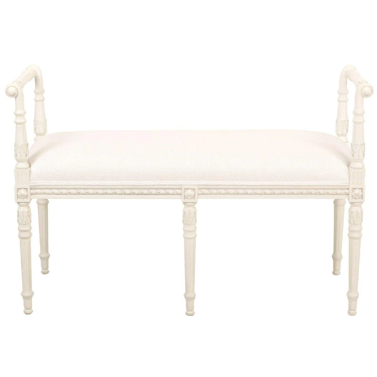 Handmade French Alina Cream Bench with Upholstered Seat | The Well Appointed House, LLC