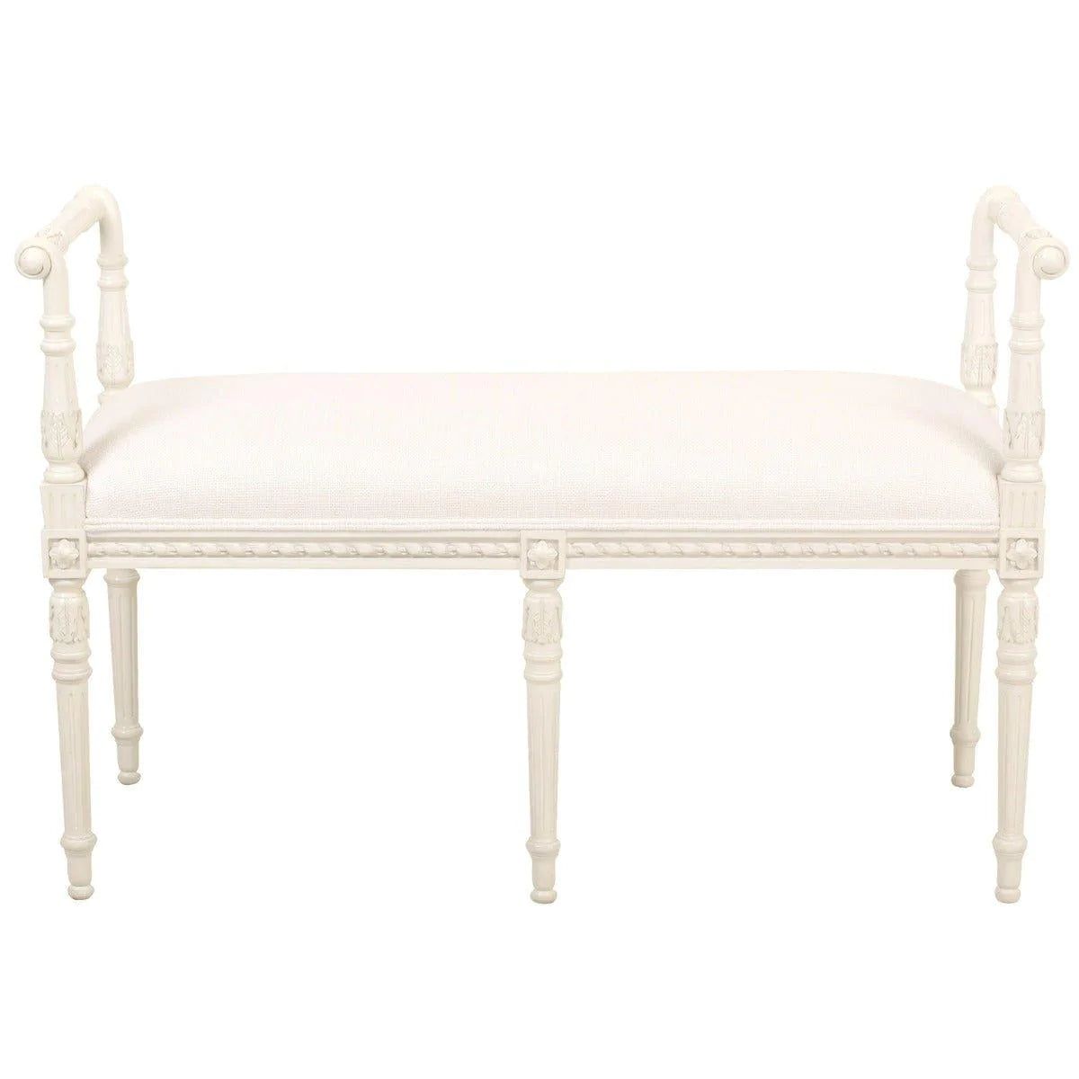 Handmade French Alina Cream Bench with Upholstered Seat | The Well Appointed House, LLC
