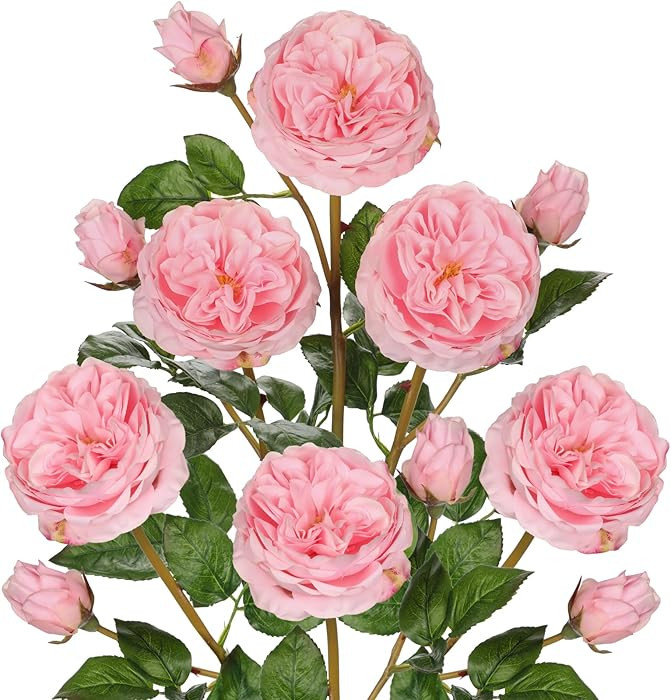 Real Touch Artificial Roses (Set of 6) – 23.6" Long Stem Pink Garden Roses – Lifelike Faux Si... | Amazon (US)