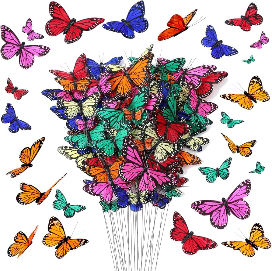 72 Pcs Monarch Butterfly Decorations Butterflies for Crafts 4 Size Artificial Feather Butterfly D... | Amazon (US)