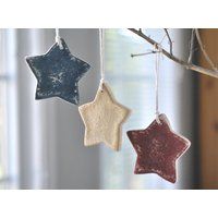 10 Pcs Rustic Salt Dough Stars Farmhouse Ornaments Hanging Cinnamon Distressed Red, Country Blue & M | Etsy (US)