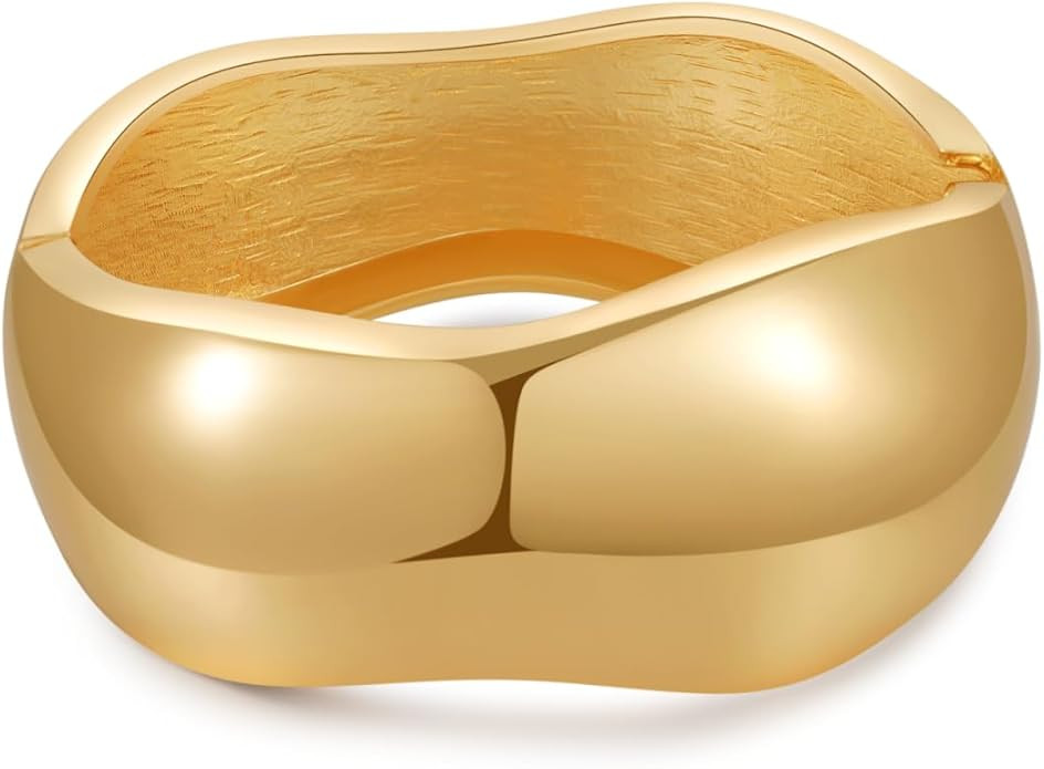 Chunky Gold/Silver Gold Cuff Bangle Bracelets for Women Trendy Hinged Cuff Open Wide Chunky Gold ... | Amazon (US)