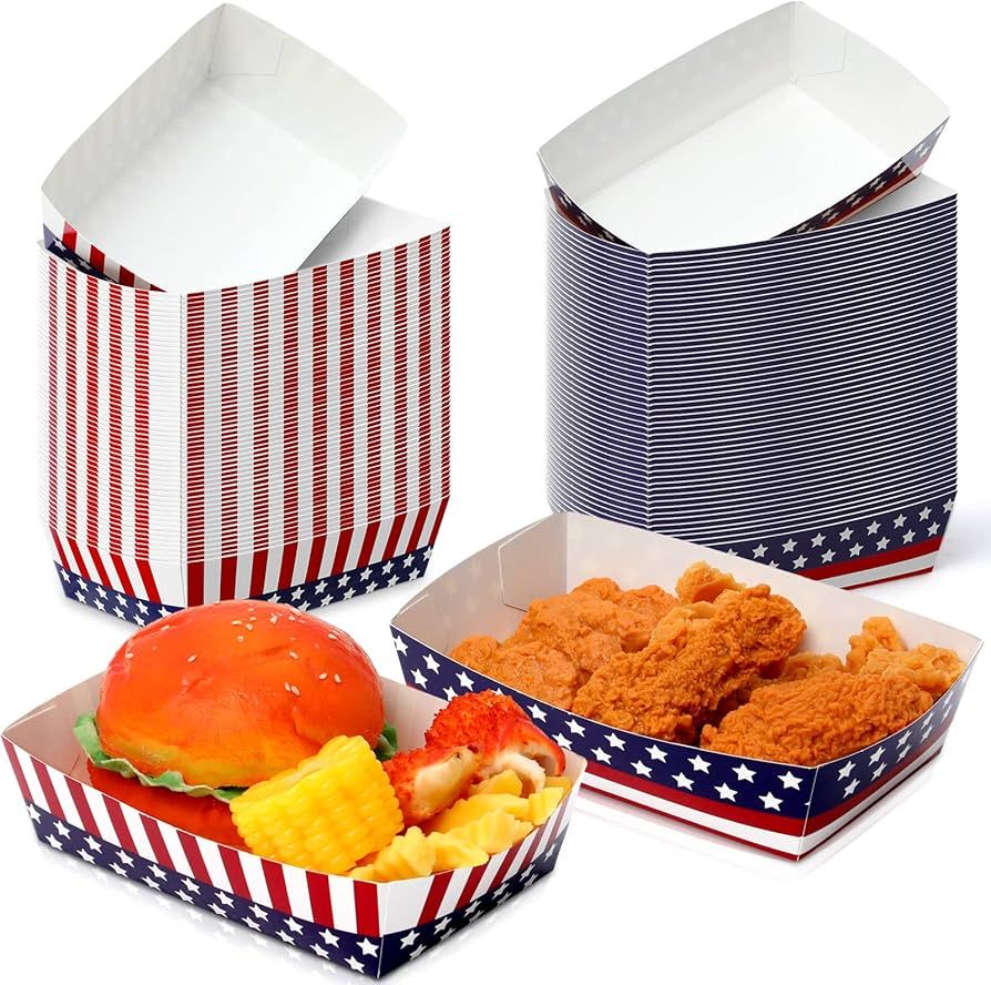 Funrous 100 Pieces 4th of July Paper Food Trays Patriotic Party Serving Paper Boats Independence ... | Amazon (US)